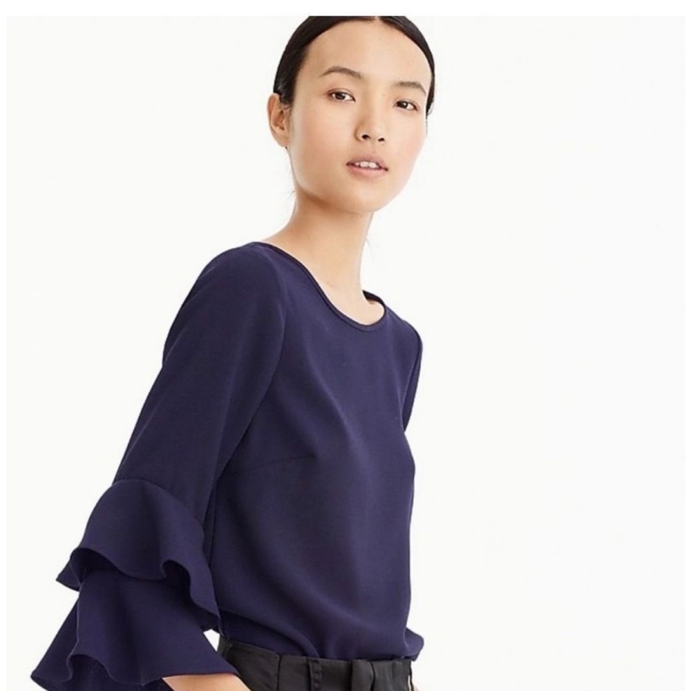 J. Crew Navy‎ Tiered Bell-Sleeve Top in Drapey Crepe size 2